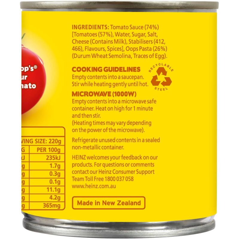 Heinz Oops Spaghetti Pasta In Tomato Sauce Can 220g