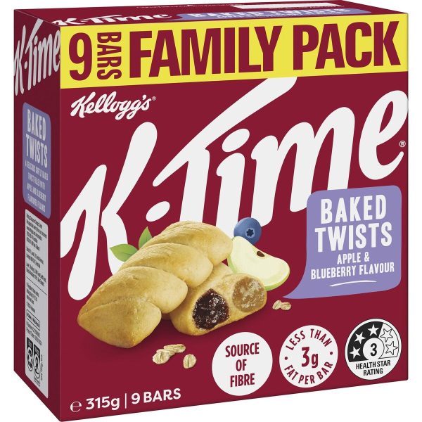 Kelloggs K-Time Baked Twists Apple Blueberry Flavour Snack Bars 9 Pack