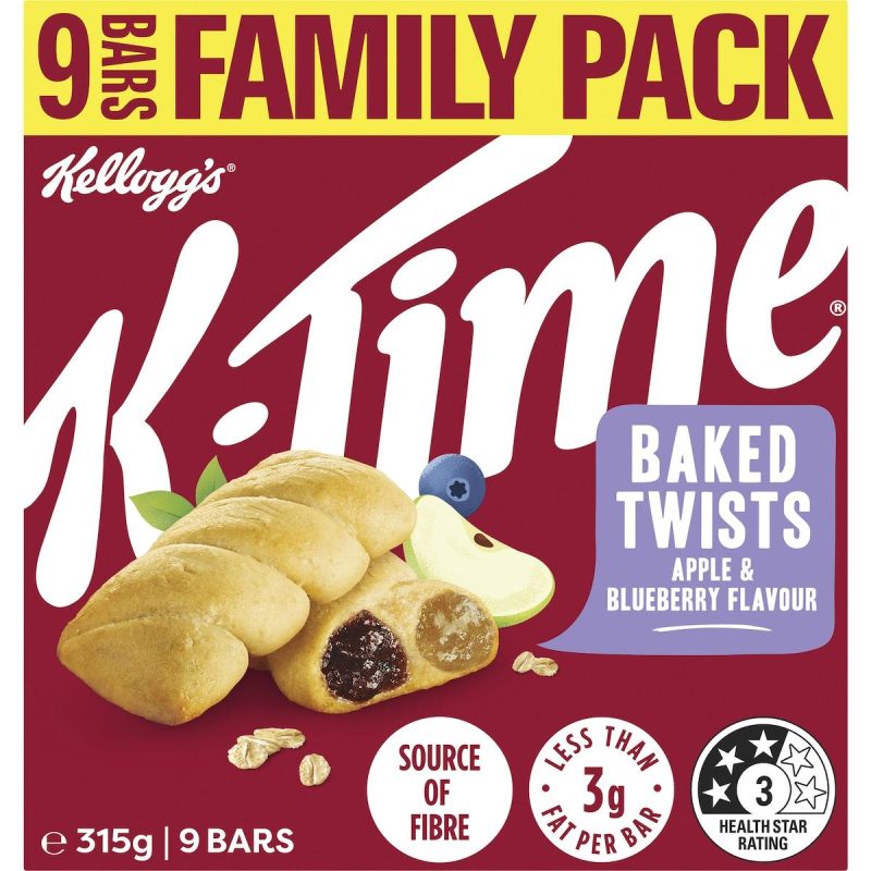 Kelloggs K-Time Baked Twists Apple Blueberry Flavour Snack Bars 9 Pack