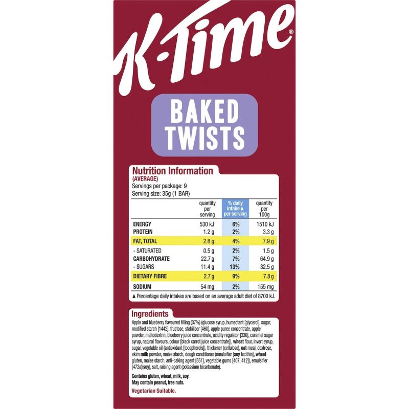 Kelloggs K-Time Baked Twists Apple Blueberry Flavour Snack Bars 9 Pack