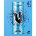 V Blue Zero Sugar Guarana Energy Drink Can 250ml X 4 Pack