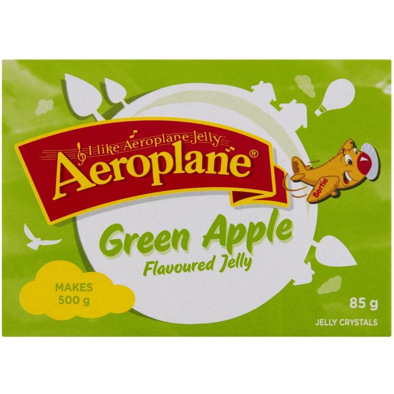 Enjoy the crisp taste of Aeroplane Green Apple Jelly Powder 85g. Easy to prepare, this refreshing green apple jelly is perfect for desserts, parties, and fun snacks.