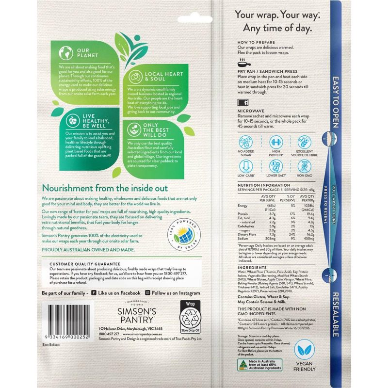 Simsons Pantry High Protein Low Carb Wraps Pack