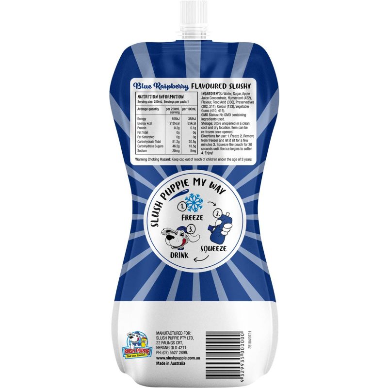 Slush Puppie Puppy Blue Raspberry Flavoured Slushy Pouch 250ml