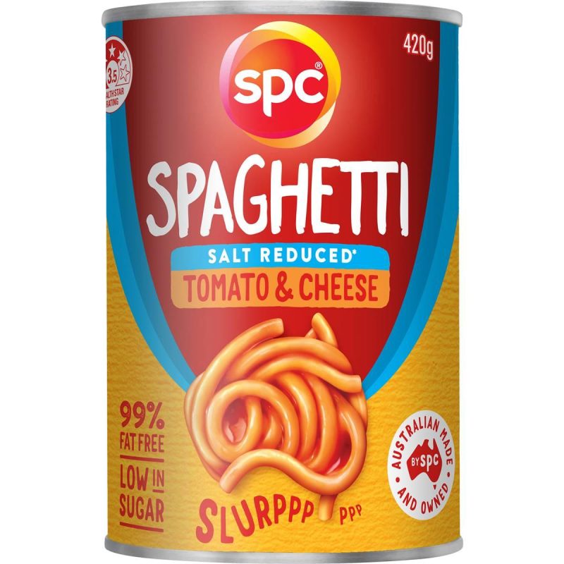 SPC Spaghetti Tomato and Cheese Sauce Salt Reduced Can 420g