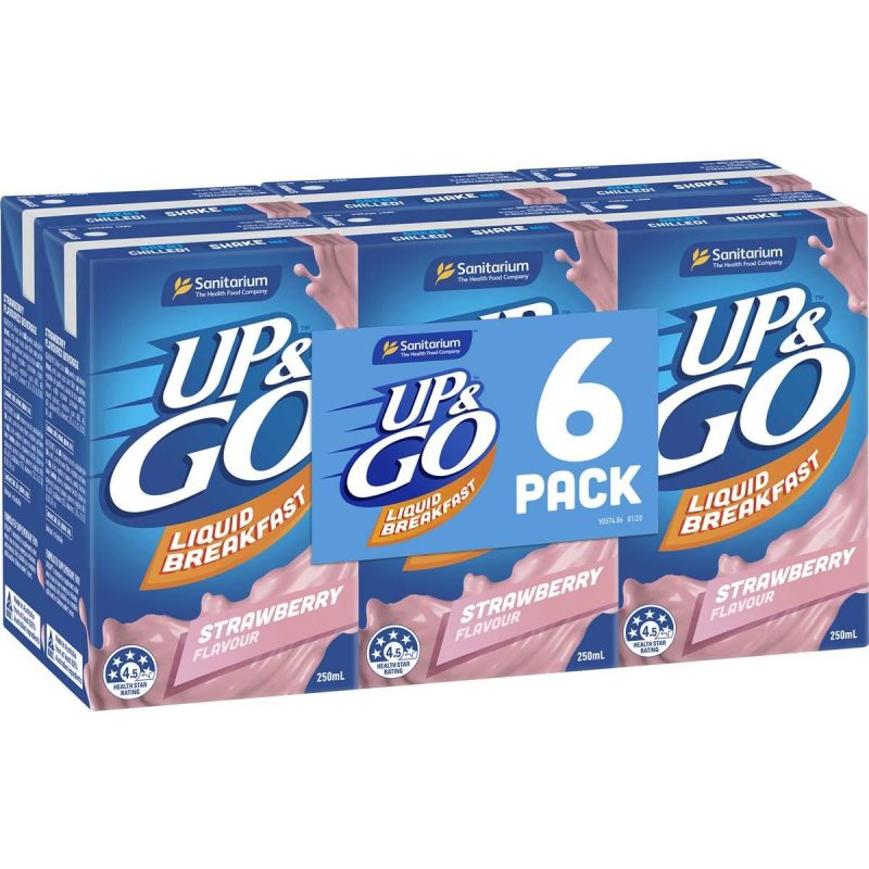 Up & Go Strawberry Milk Liquid Breakfast Cartons 250ml X 6 Cartons
