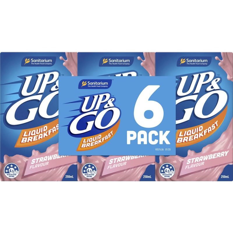 Up & Go Strawberry Milk Liquid Breakfast Cartons 250ml X 6 Cartons