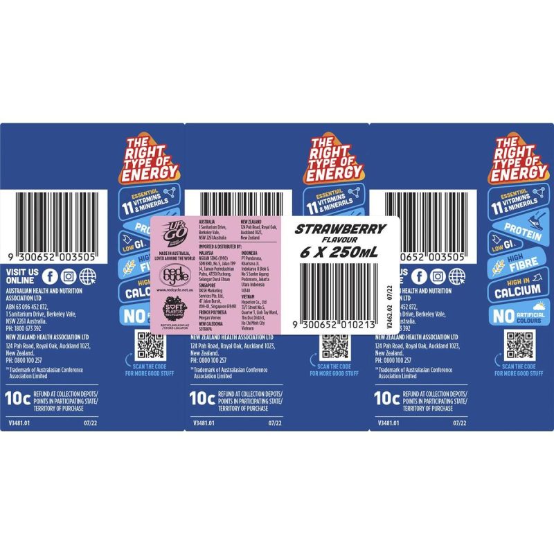 Up & Go Strawberry Milk Liquid Breakfast Cartons 250ml X 6 Cartons