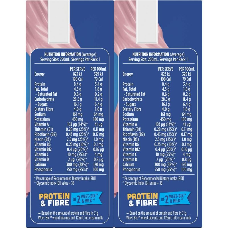 Up & Go Strawberry Milk Liquid Breakfast Cartons 250ml X 6 Cartons