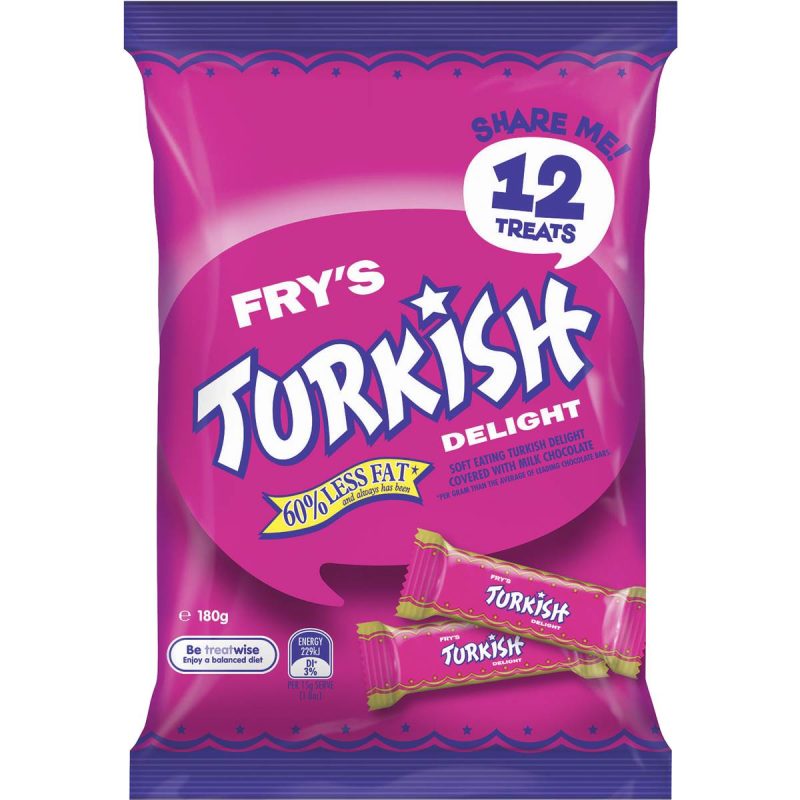 Cadbury Frys Turkish Delight Chocolate Bars Sharepack Bag 12 Pack 180g