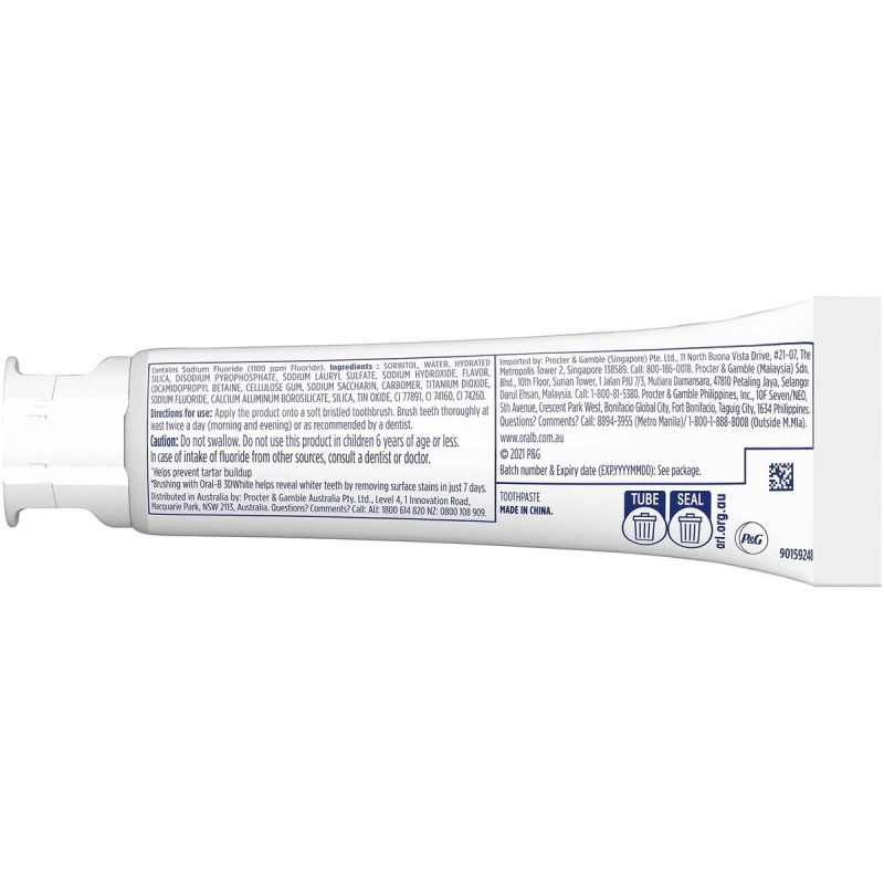Oral B 3D White Whitening Toothpaste with Tartar Control 110g