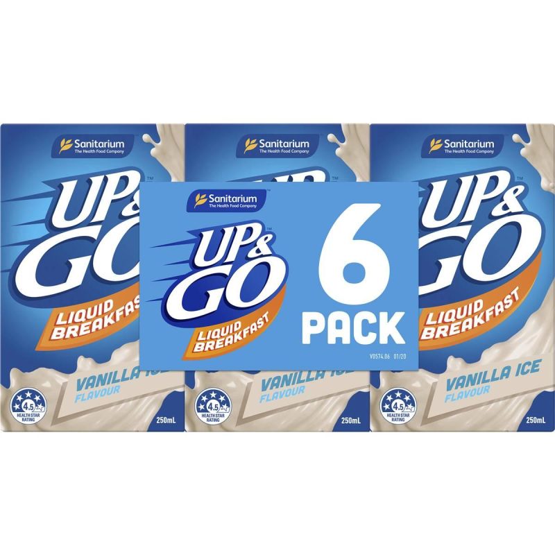 Up & Go Vanilla Milk Liquid Breakfast Cartons 250ml X 6 Cartons