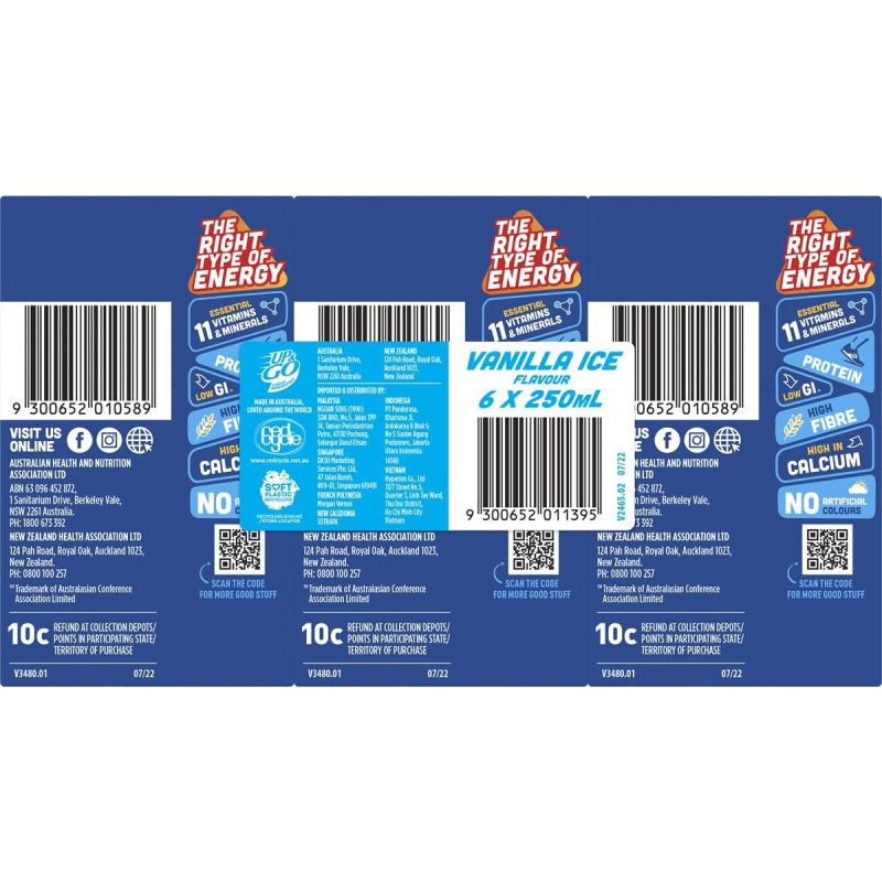 Up & Go Vanilla Milk Liquid Breakfast Cartons 250ml X 6 Cartons