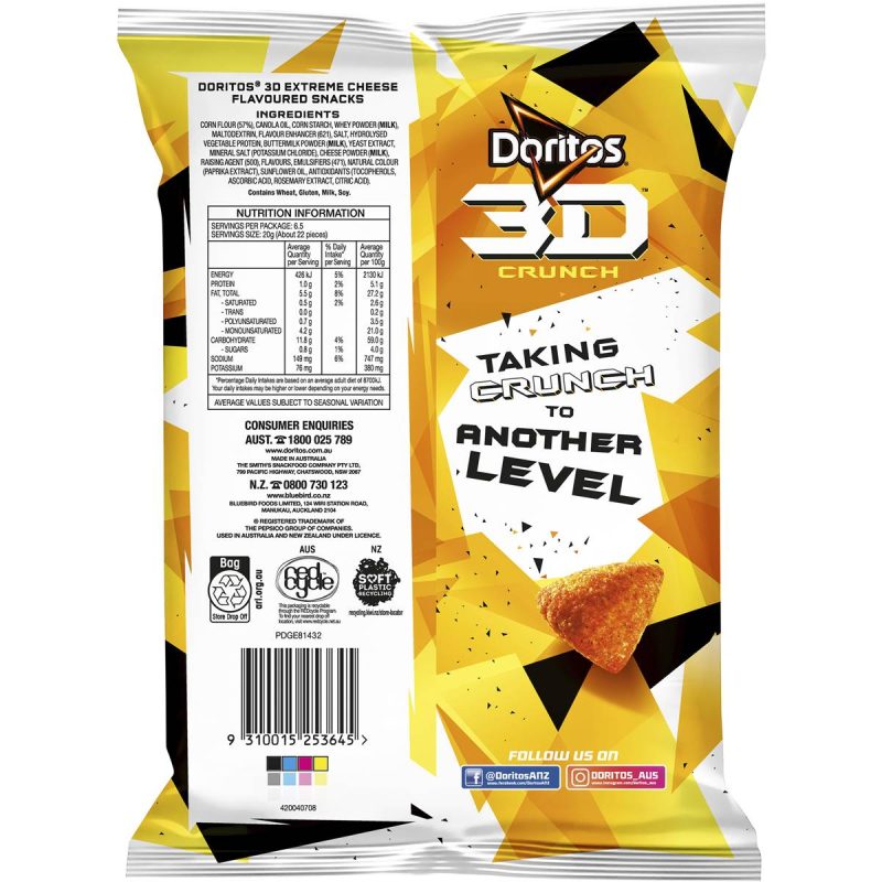 Doritos 3D Crunch Extreme Cheese Puffed Corn Chips 130g