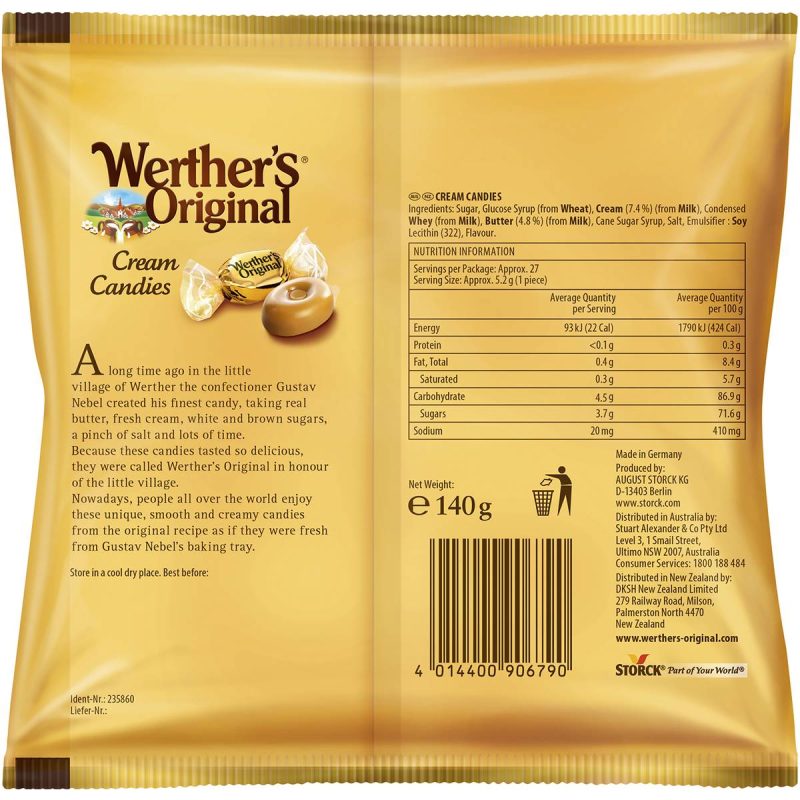 Werthers Original Cream Candies Classic Candy Bag 140g