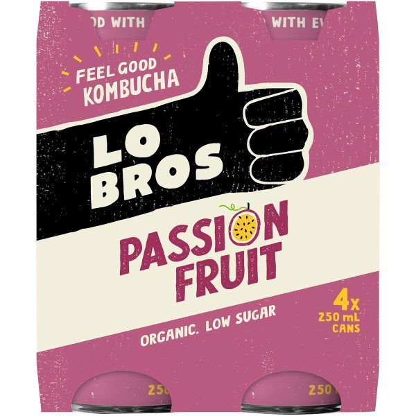 Lo Bros Kombucha Passionfruit Cans 250ml X 4 Pack