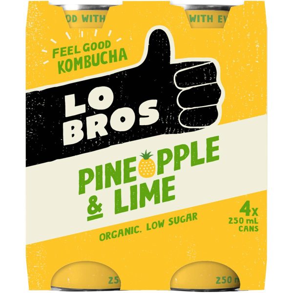 Lo Bros Kombucha Pineapple and Lime Cans 250ml X 4 Pack
