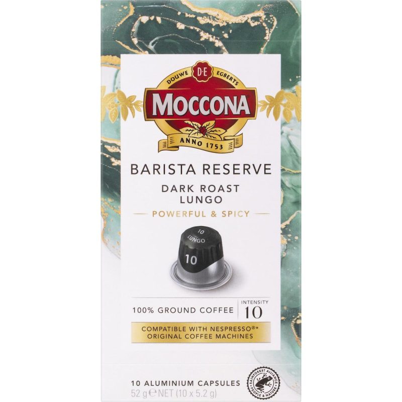 Moccona Barista Reserve Dark Roast Lungo Coffee Pods Capsules 10 Pack