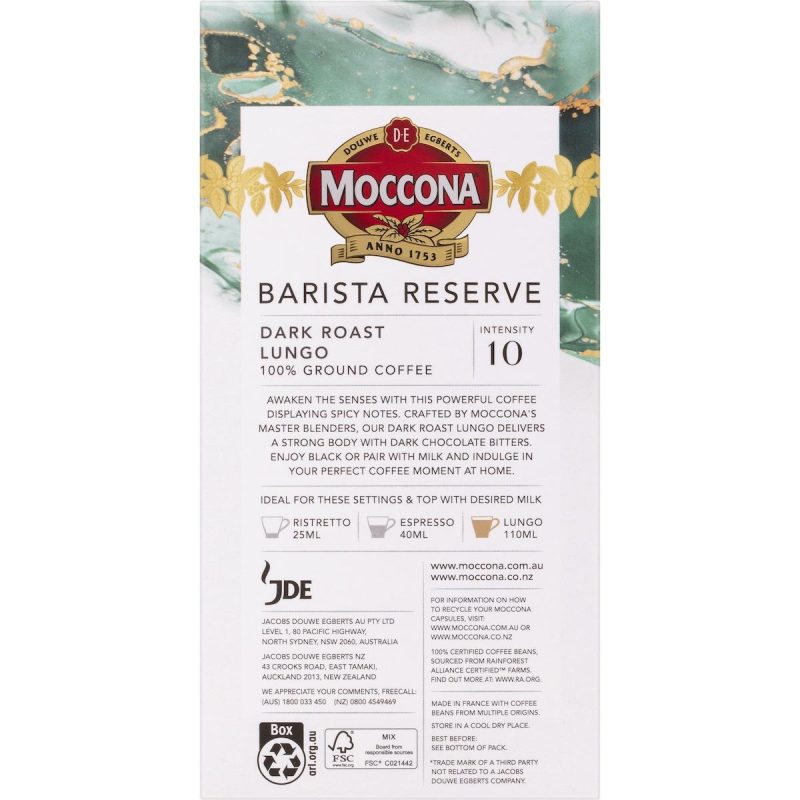 Moccona Barista Reserve Dark Roast Lungo Coffee Pods Capsules 10 Pack
