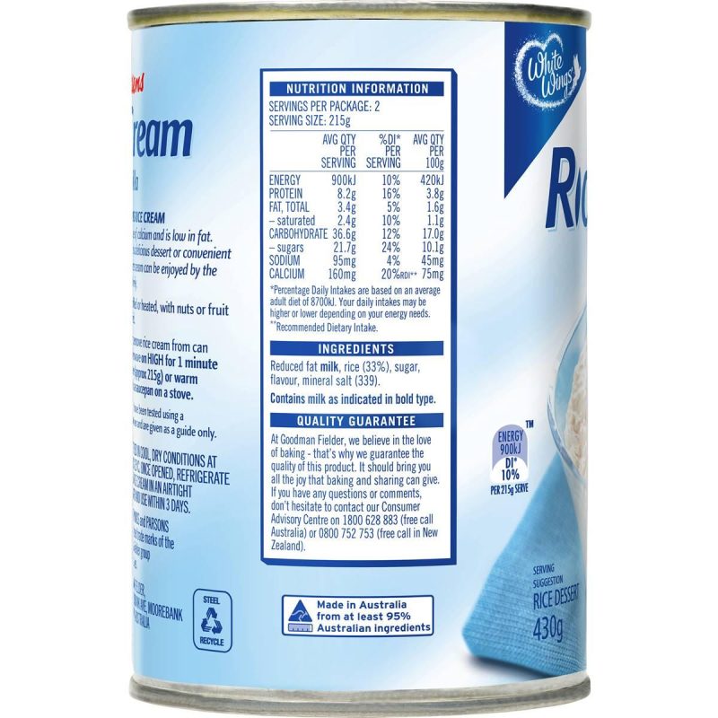 White Wings Parsons Vanilla Rice Cream Can 430g