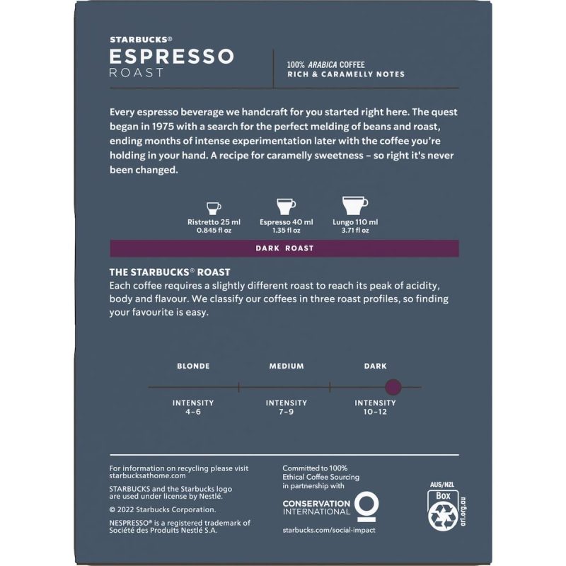 Starbucks Nespresso Espresso Roast Coffee Pods Capsules 36 Pack