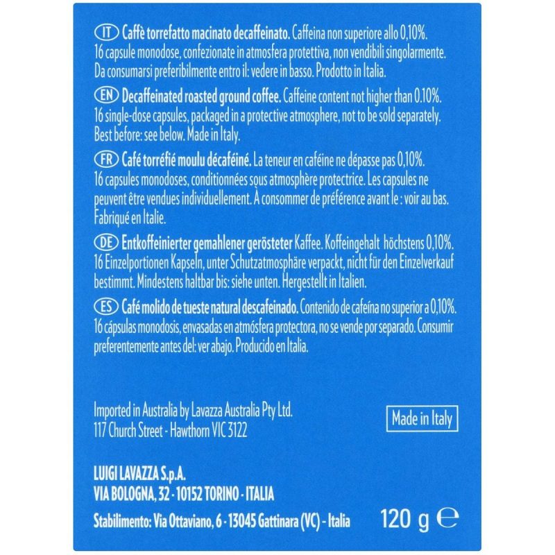 Lavazza Decaffeinated Espresso Coffee Pods Capsules 16 Pack