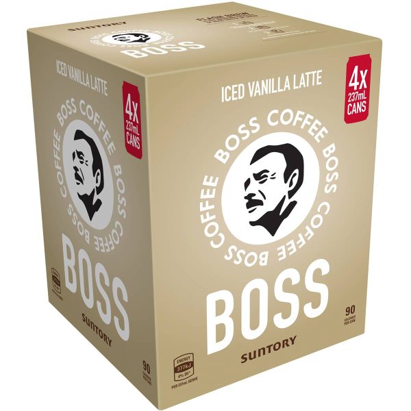 Suntory Boss Coffee Iced Vanilla Latte Cans 237ml X 4 Pack
