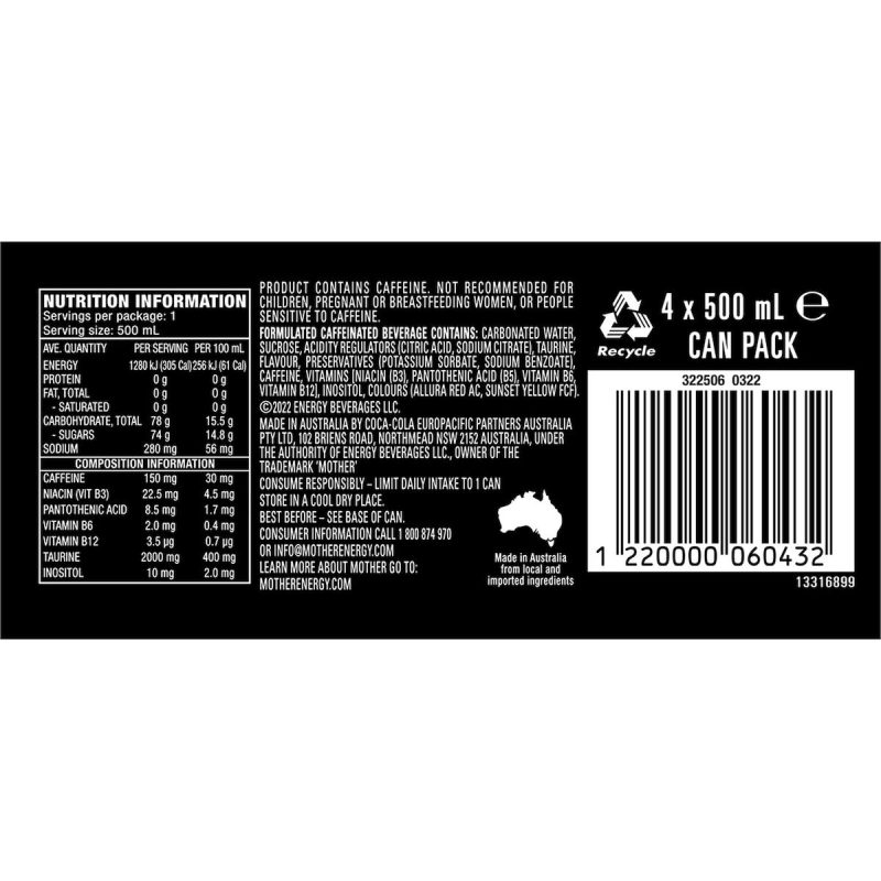 Mother Rainbow Sherbet Energy Drink Can 500ml X 4 Pack