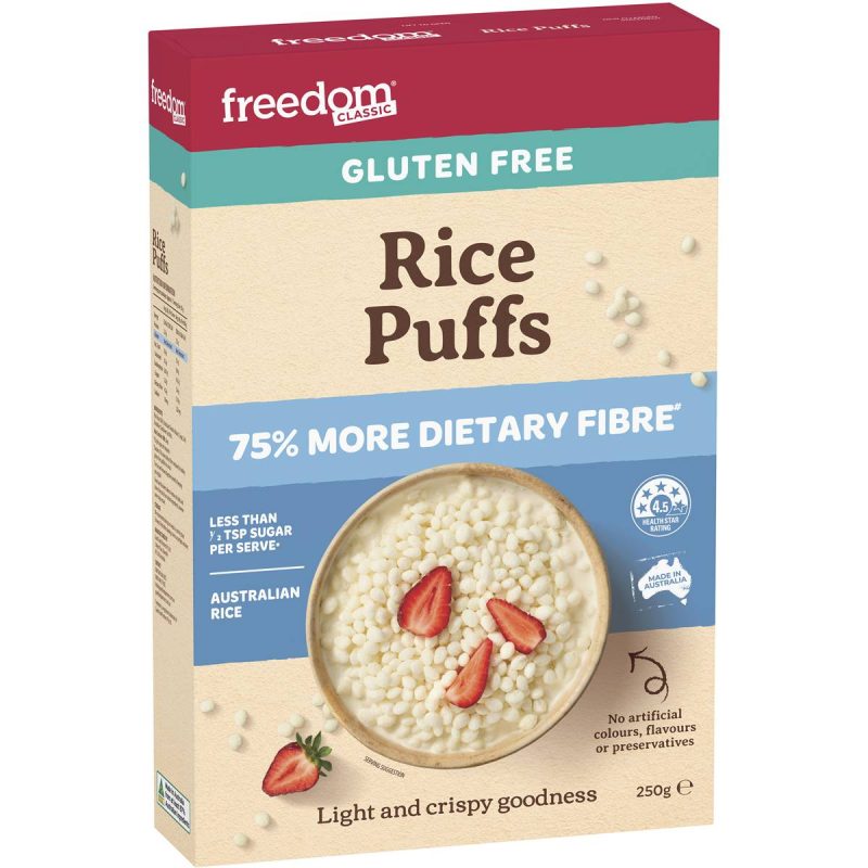 Freedom Rice Puffs Gluten Free GF Breakfast Cereal 250g