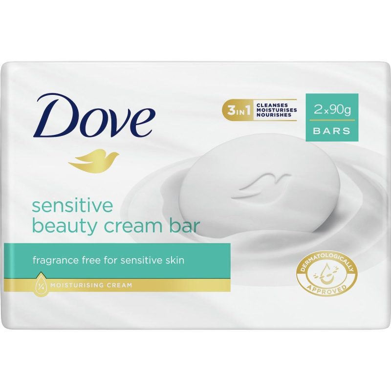 Dove Sensitive Beauty Cream Soap Bar 90g X 2 Bars