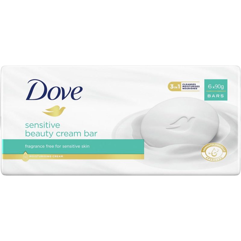 Dove Sensitive Beauty Cream Soap Bar 90g X 6 Bars