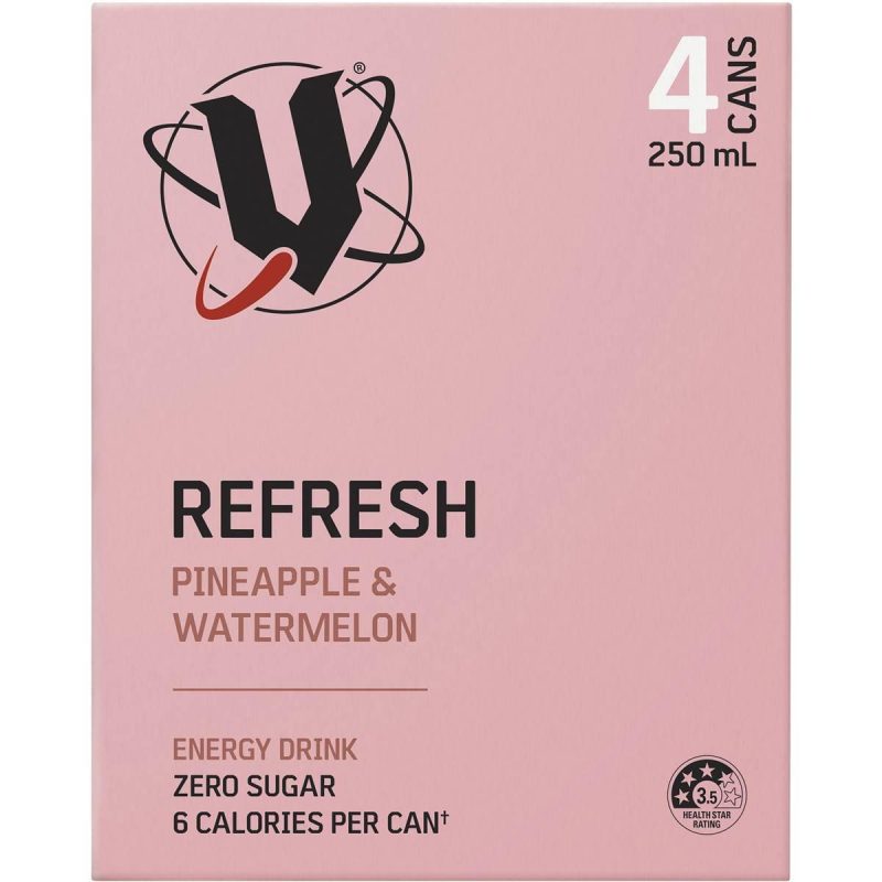 V Refresh Pineapple Watermelon Energy Drink Can 250ml X 4 Pack