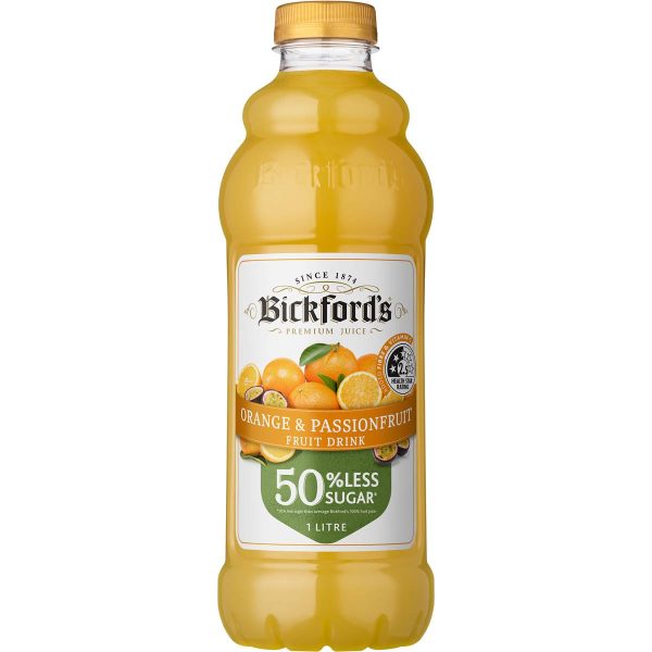 Bickfords Orange and Passionfruit Juice Drink Less Sugar 1L