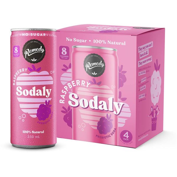 Remedy Sodaly Prebiotic Soda No Sugar Raspberry Can 250ml X 4 Pack