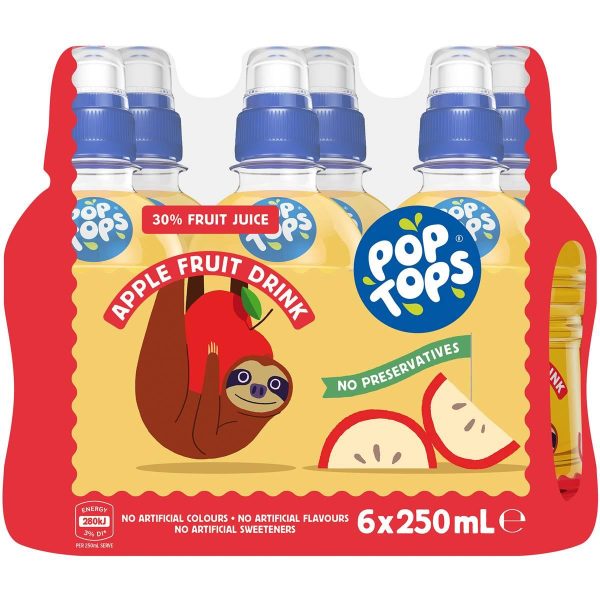 Pop Tops Apple Fruit Drink Kids Lunch Box Bottles 250ml X 6 Pack