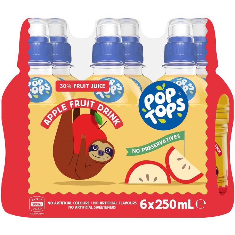 Pop Tops Apple Fruit Drink Kids Lunch Box Bottles 250ml X 6 Pack