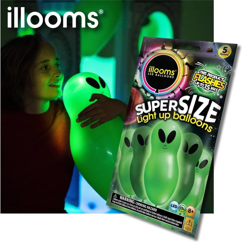 Illooms LED Light Up Glow Super Size Alien Party Balloons 5 Pack