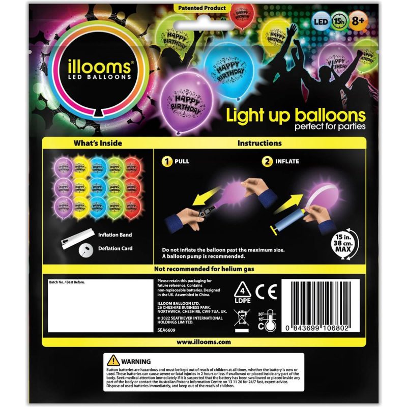 Illooms LED Light Up Glow Happy Birthday Balloons 15 Pack