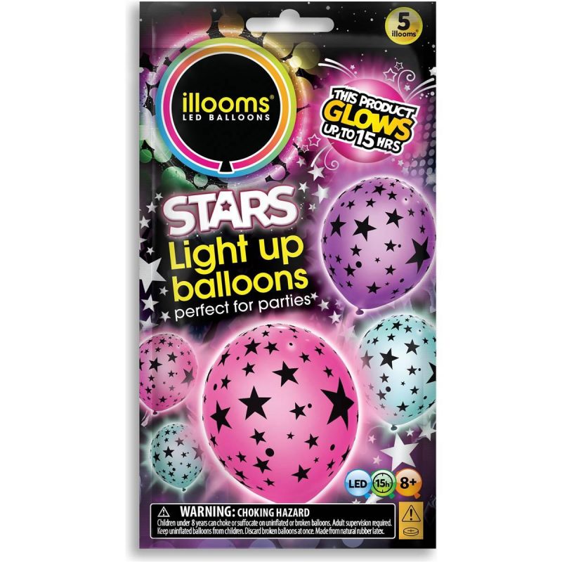 Illooms LED Light Up Glow Party Balloons Stars 5 Pack