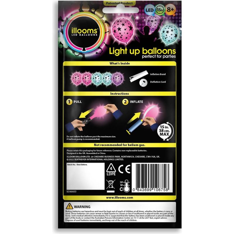 Illooms LED Light Up Glow Party Balloons Stars 5 Pack