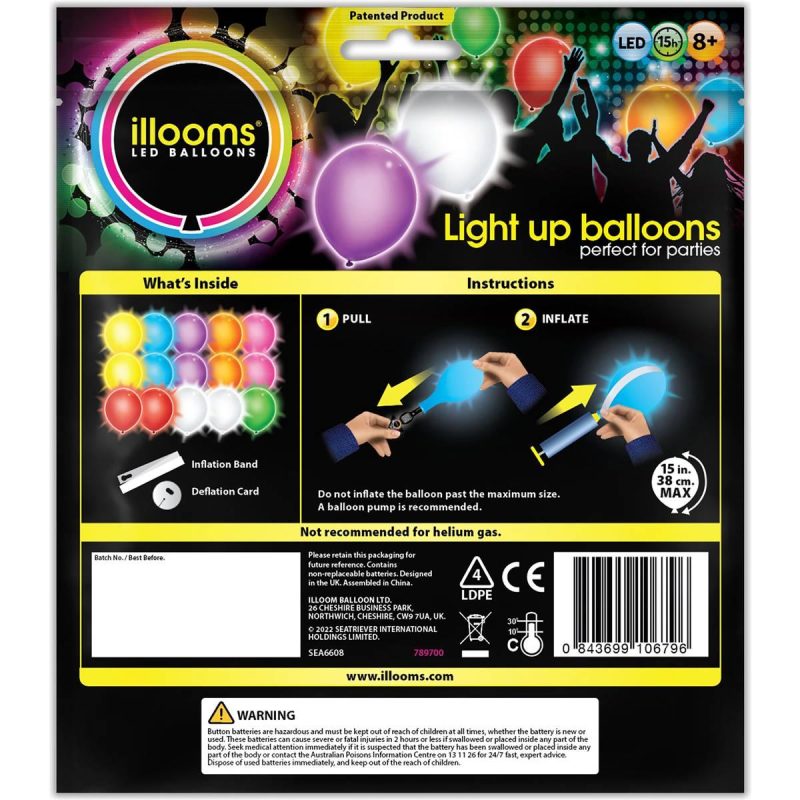 Illooms LED Light Up Glow Mixed Colours Balloons 15 Pack