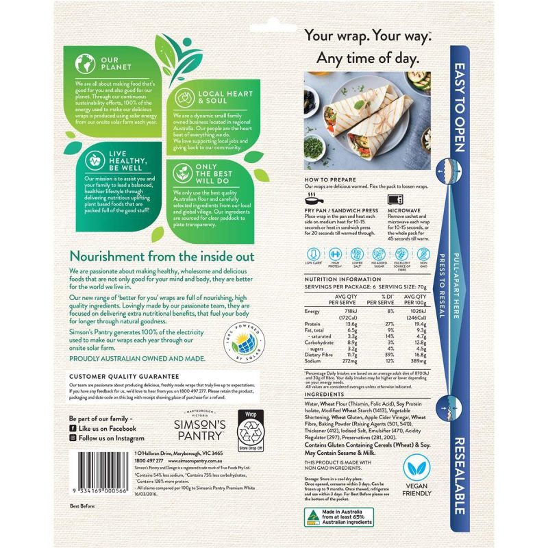 Simsons Pantry Low Carb High Protein Fibre Large Wraps Pack