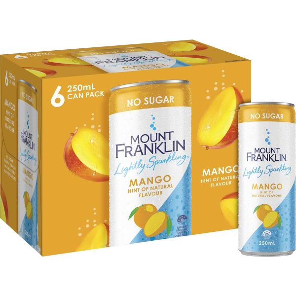 Mount Franklin Lightly Sparkling Water Mango Cans 250ml X 6 Pack