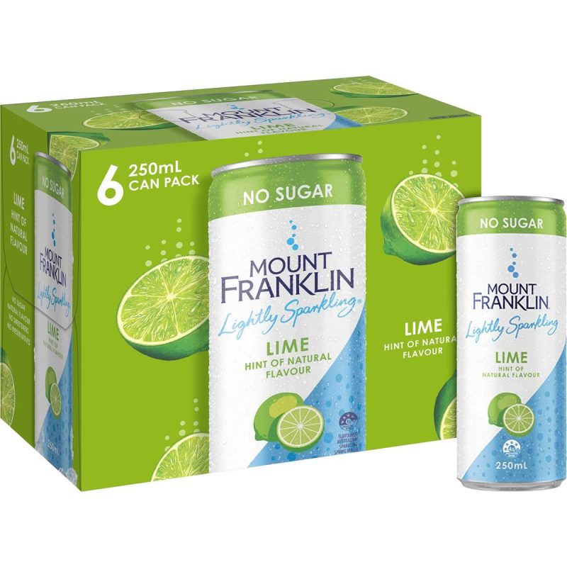 Mount Franklin Lightly Sparkling Water Lime Cans 250ml X 6 Pack