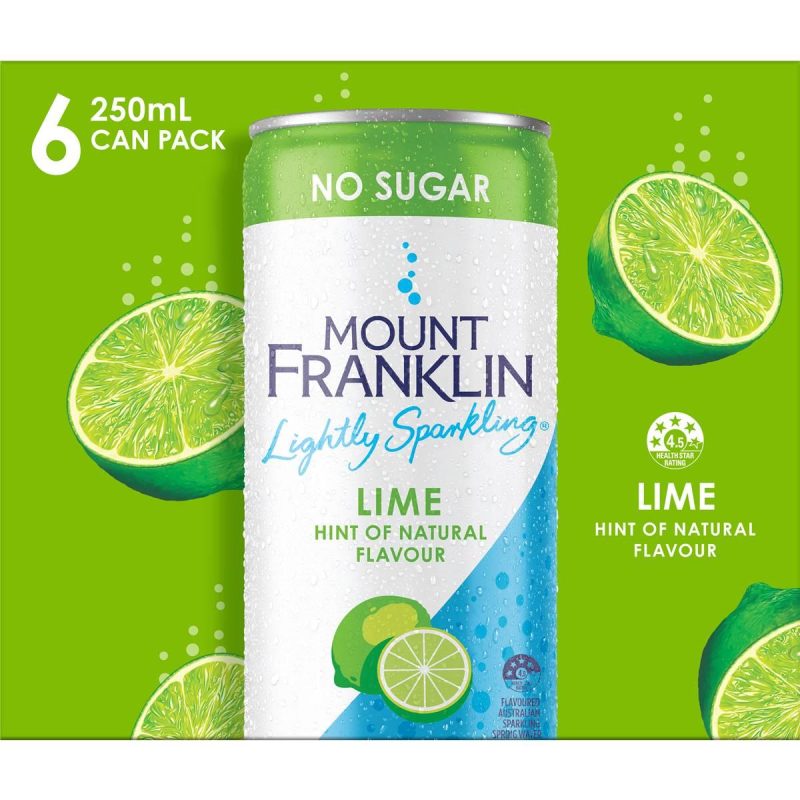 Mount Franklin Lightly Sparkling Water Lime Cans 250ml X 6 Pack