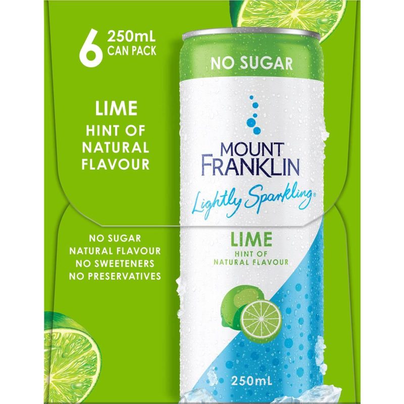 Mount Franklin Lightly Sparkling Water Lime Cans 250ml X 6 Pack
