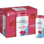 Refresh with Mount Franklin Lightly Sparkling Water Raspberry. This 6-pack of 250ml cans delivers crisp, bubbly water infused with natural raspberry flavor, offering a delightful, low-calorie drink.