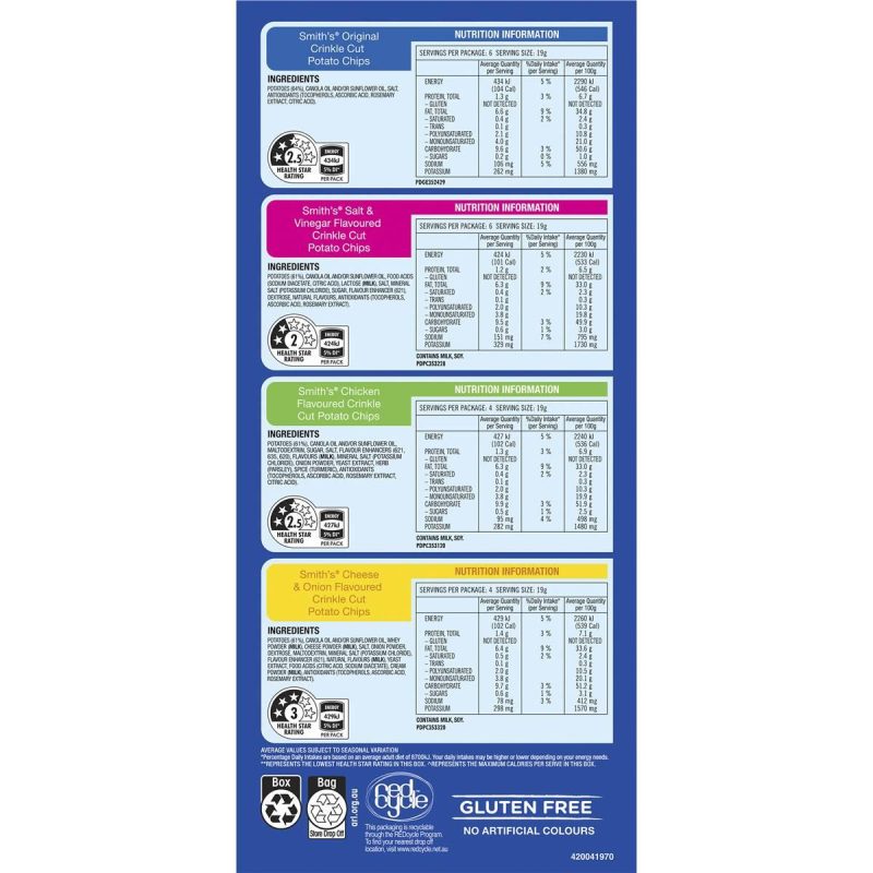 Smiths Potato Chips Original Favourites Multipack Variety 20 Pack