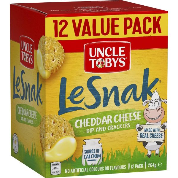 Uncle Tobys Le Snak Cheddar Cheese Dip and Crackers 12 Pack