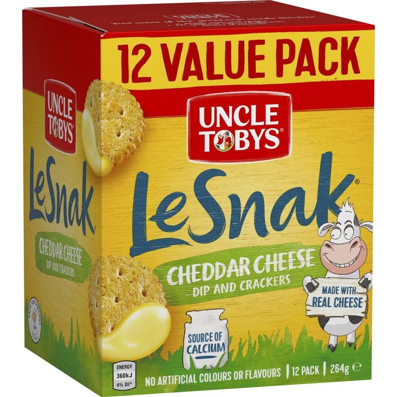Uncle Tobys Le Snak Cheddar Cheese Dip and Crackers 12 Pack